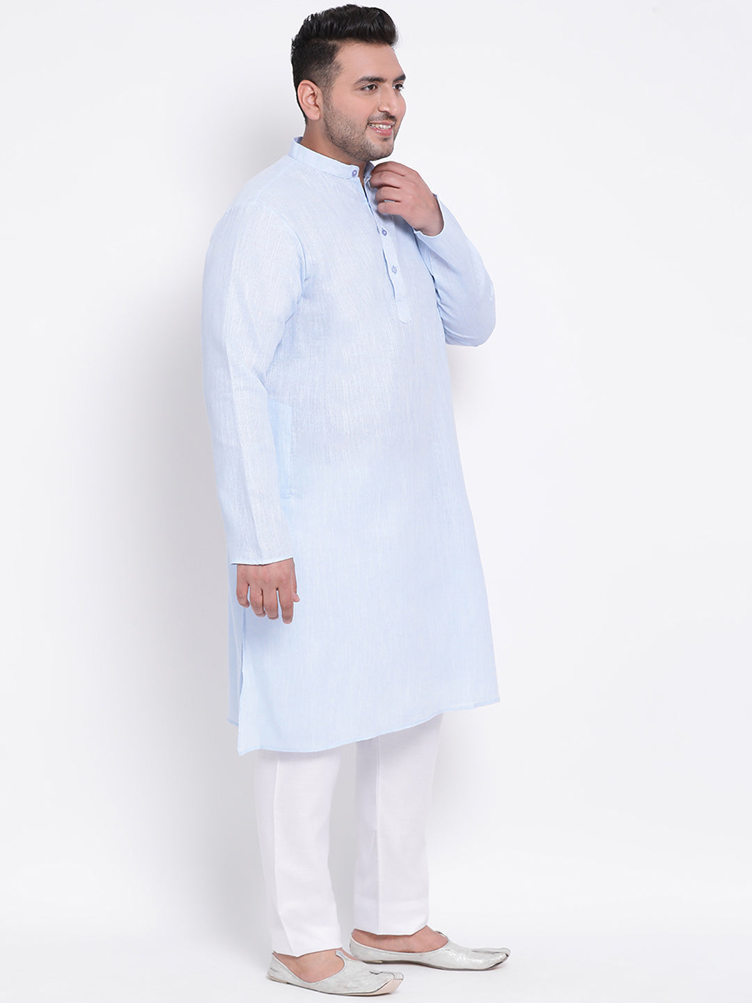 HANGUP Men Regular Fit Solid Cotton Linen Kurta Pyjama