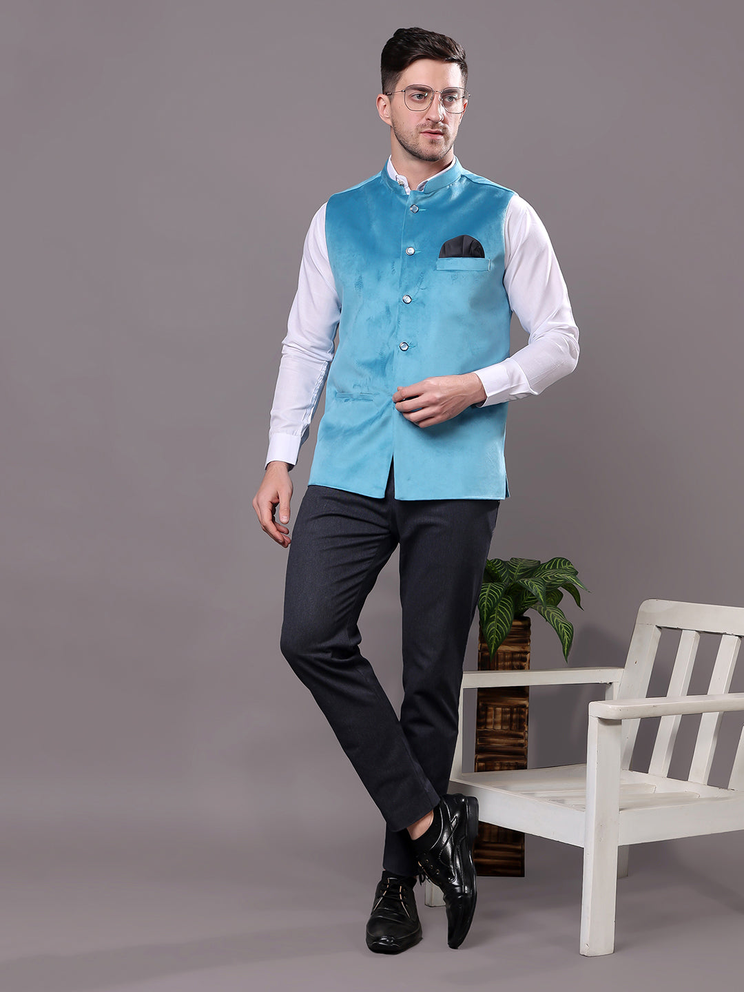 Hangup Men's  Velvet Nehru Jacket