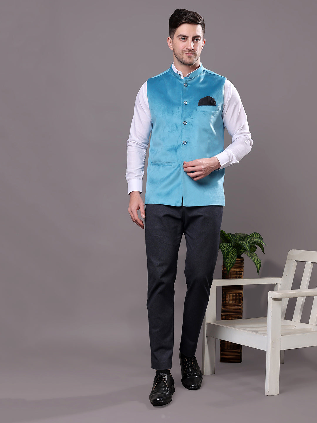 Hangup Men's  Velvet Nehru Jacket