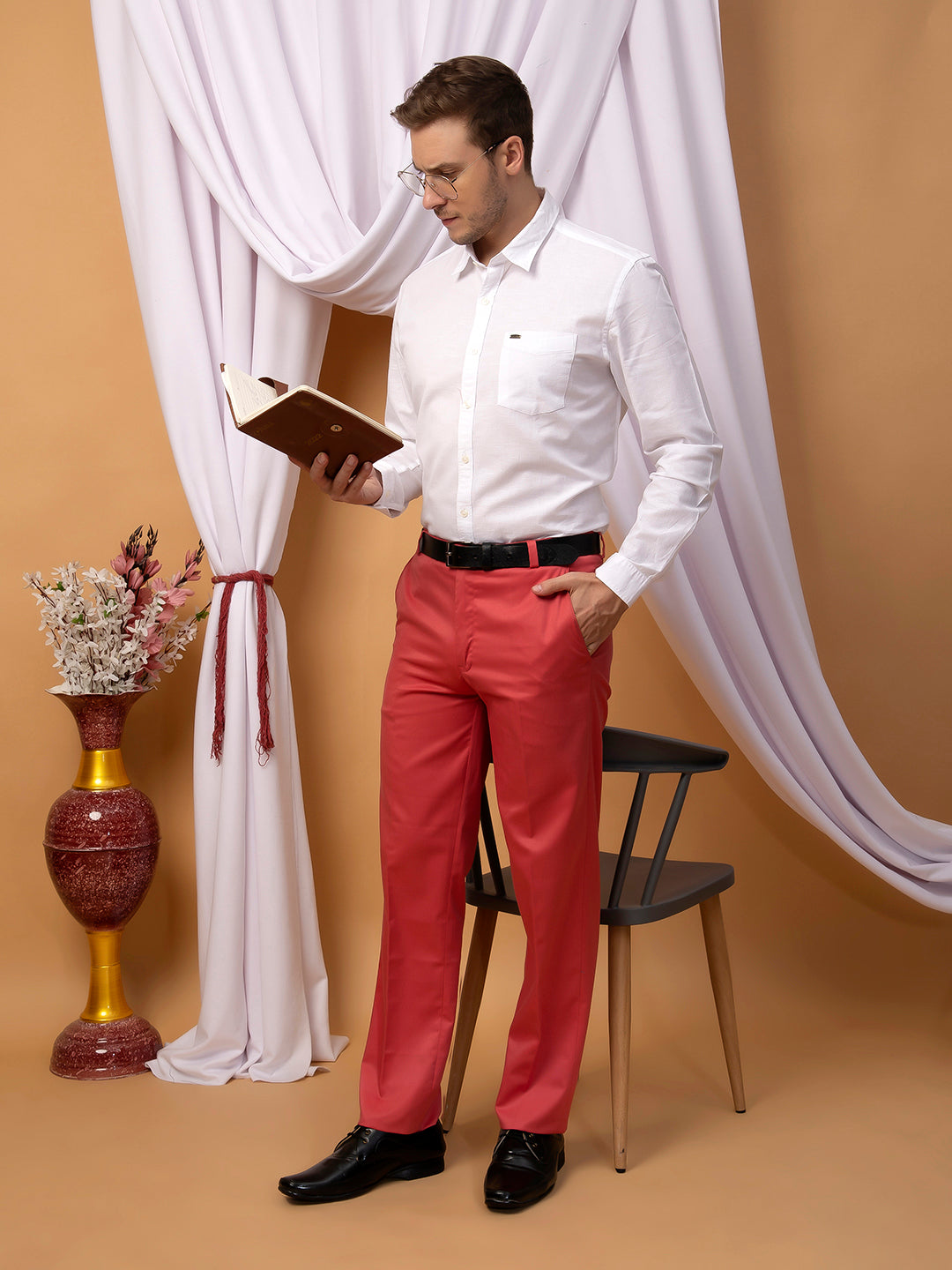 Hangup Men Partywear cherry  Formal pant