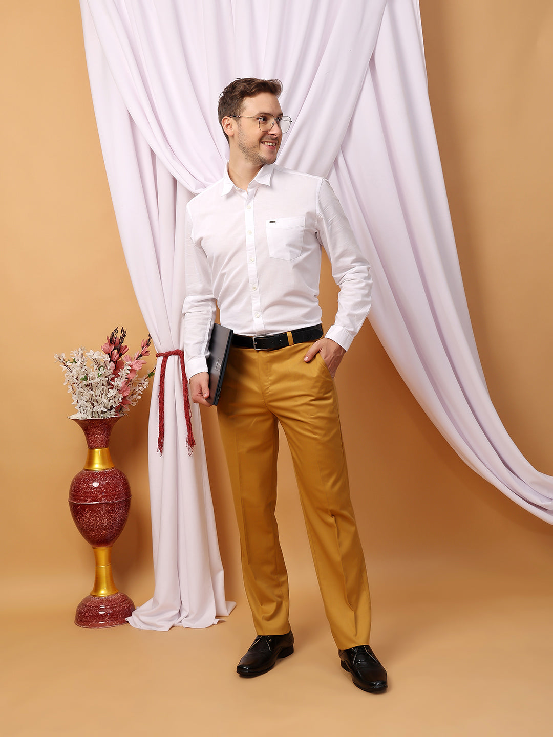 Hangup Men Partywear mustard Formal pant