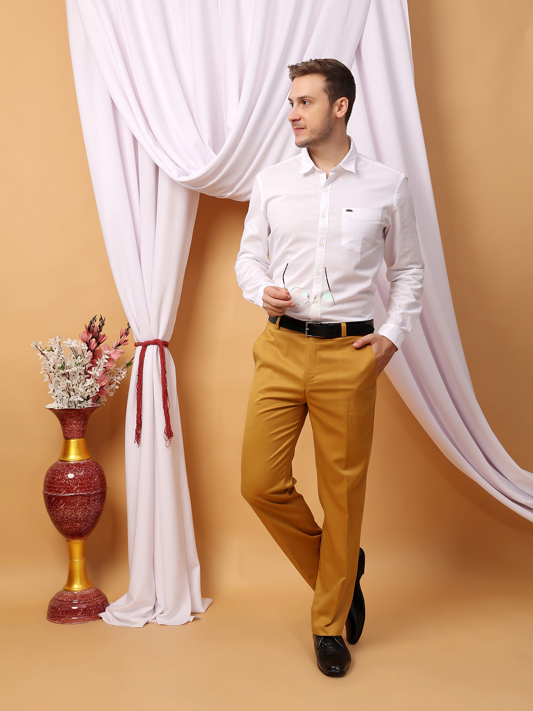 Hangup Men Partywear mustard Formal pant