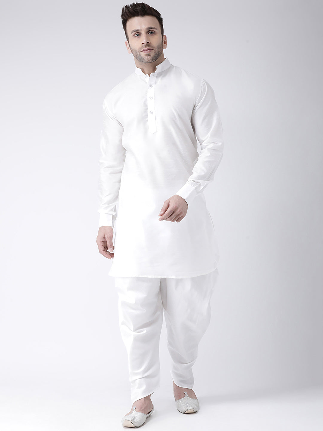 Hangup Men's Regular Fit Solid Dupion Silk KurtaHarem