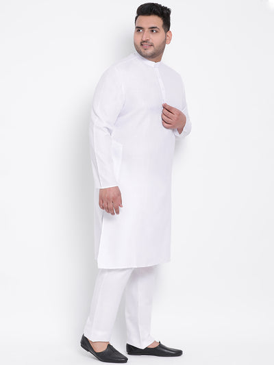 HANGUP Men Regular Fit Solid Cotton Linen Kurta Pyjama