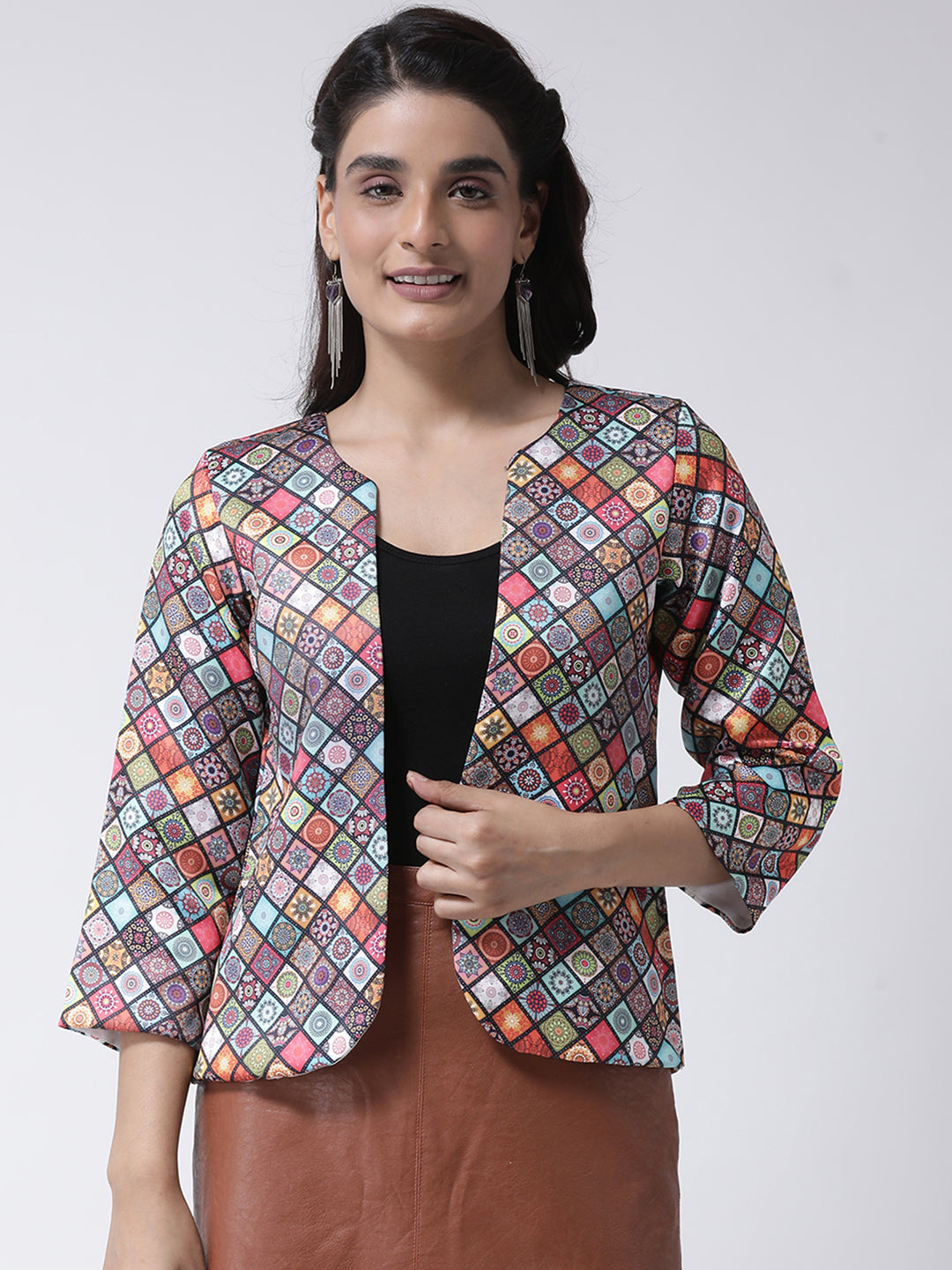 Hangup Women Printed Polyster Viscose Casual Jacket