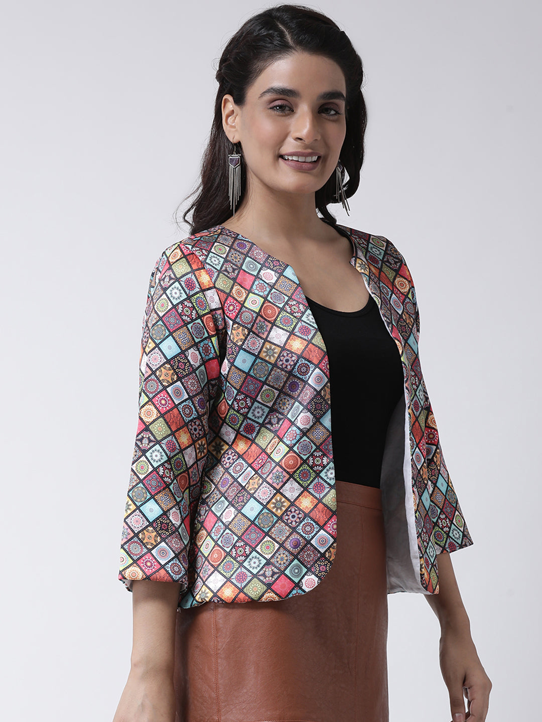 Hangup Women Printed Polyster Viscose Casual Jacket