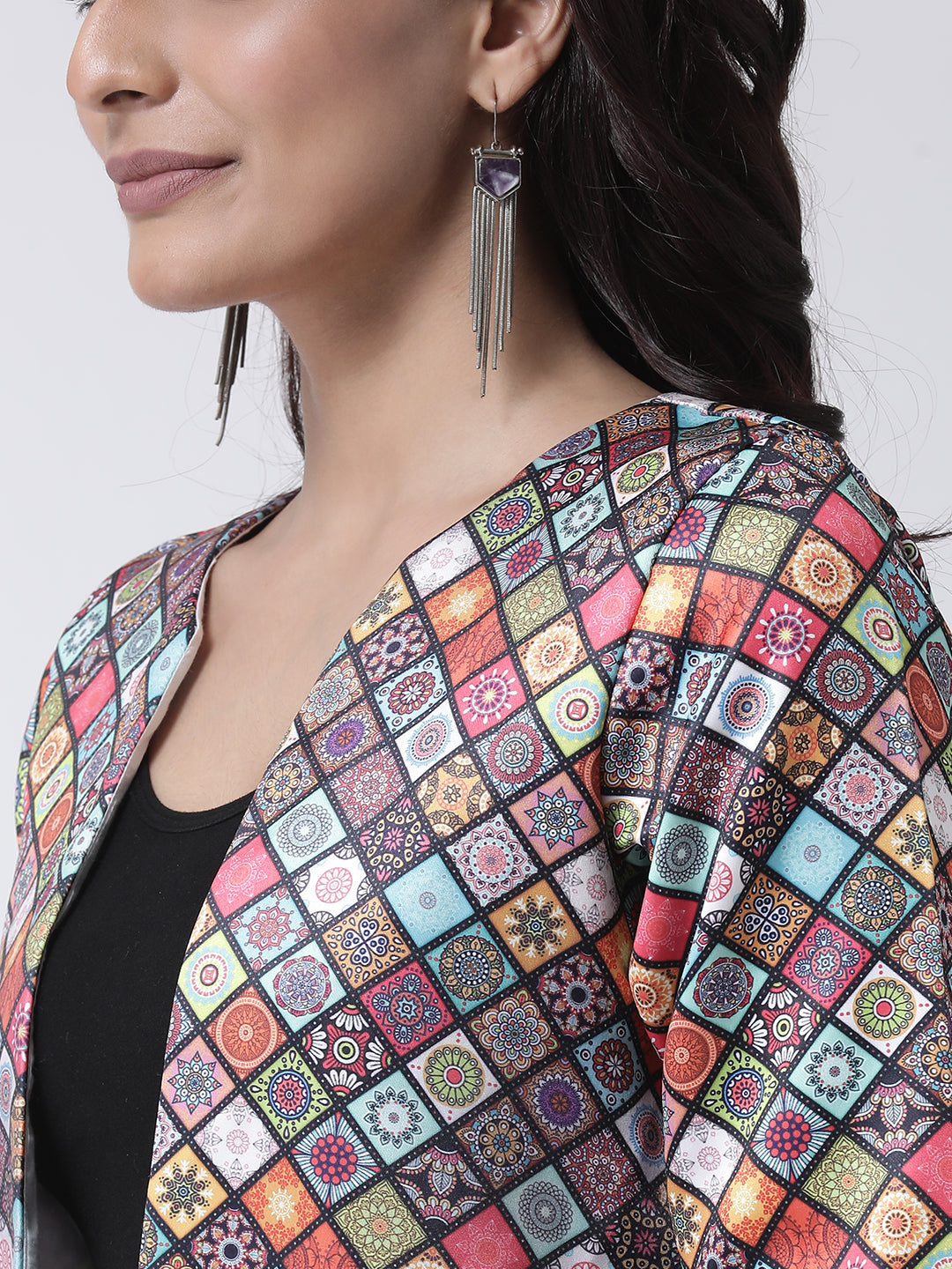 Hangup Women Printed Polyster Viscose Casual Jacket