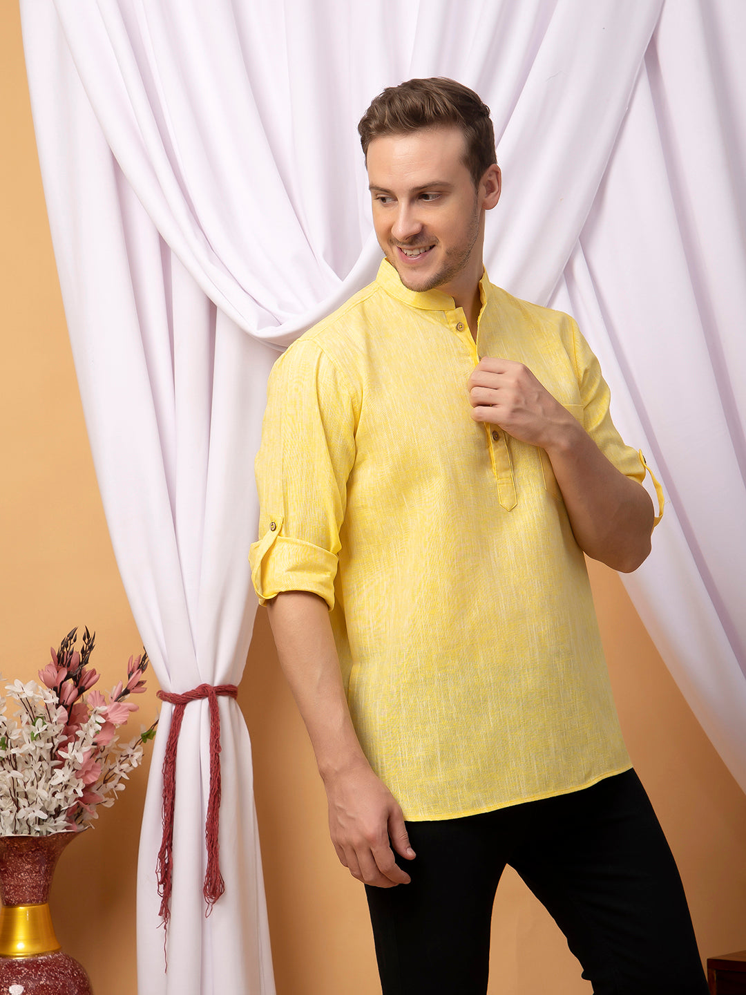 Hangup Men Partywear Yellow kurta