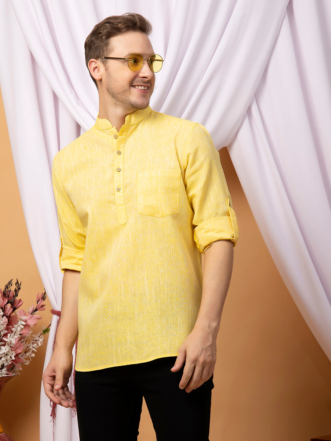 Hangup Men Partywear Yellow kurta