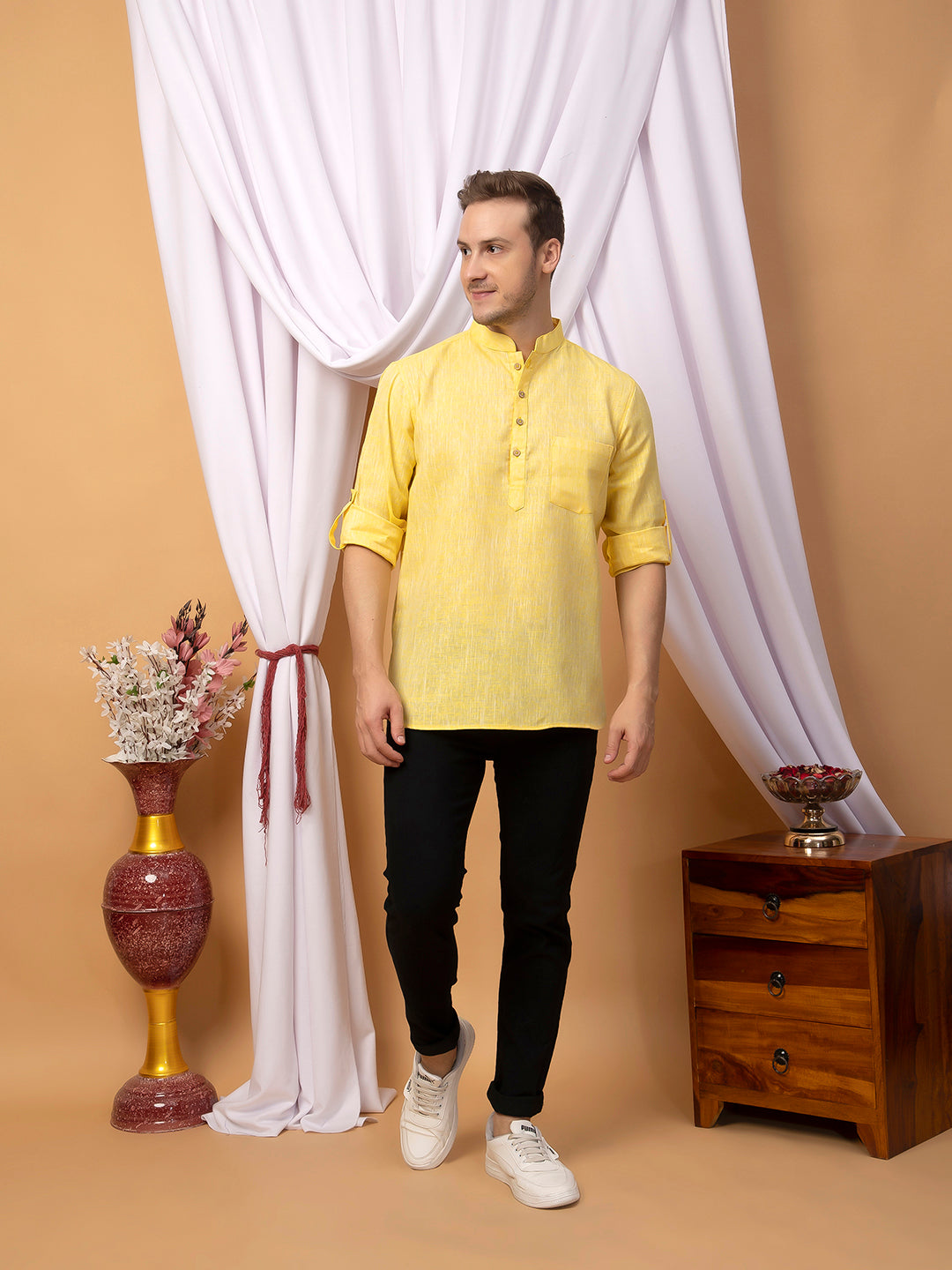 Hangup Men Partywear Yellow kurta