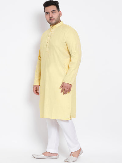 Hangup Men Partywear Yellow White Kurta Pyjama