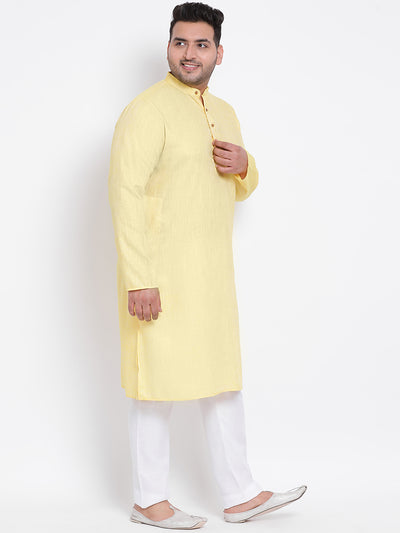 Hangup Men Partywear Yellow White Kurta Pyjama