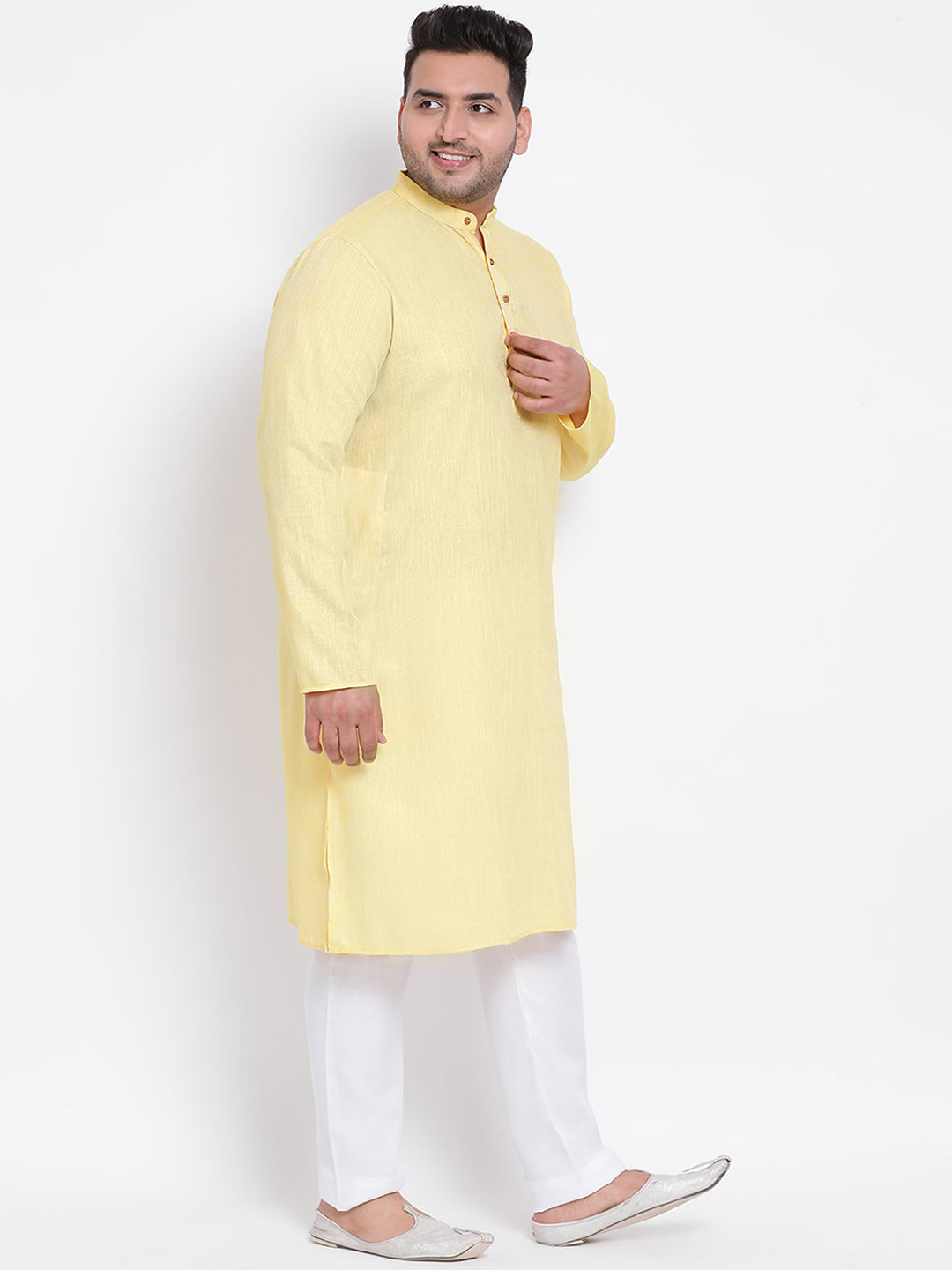 HANGUP Men Regular Fit Solid Cotton Linen Kurta Pyjama