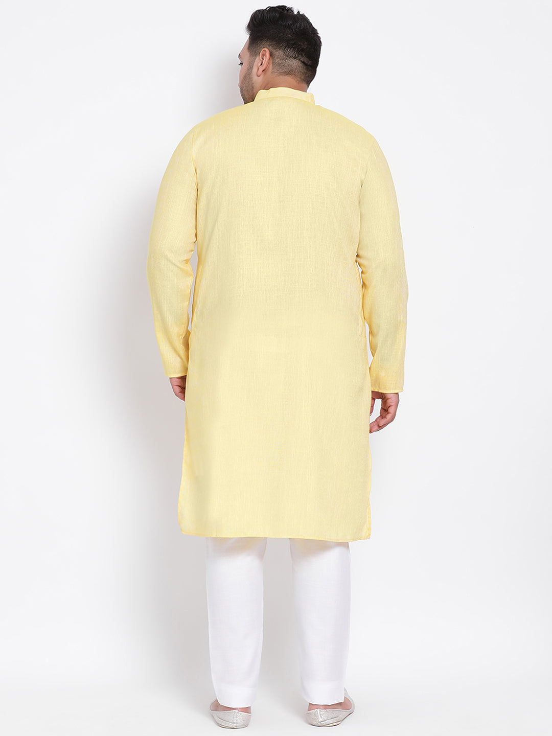 Hangup Men Partywear Yellow White Kurta Pyjama