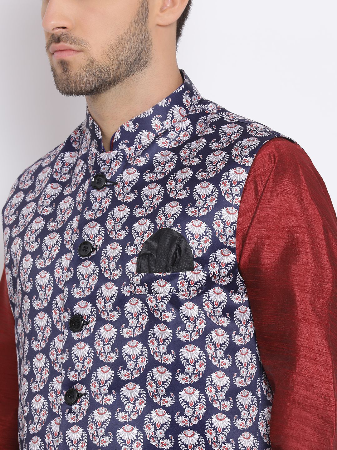 Hangup Men Party Printed 3Pc Kurta Harem and waistcoat