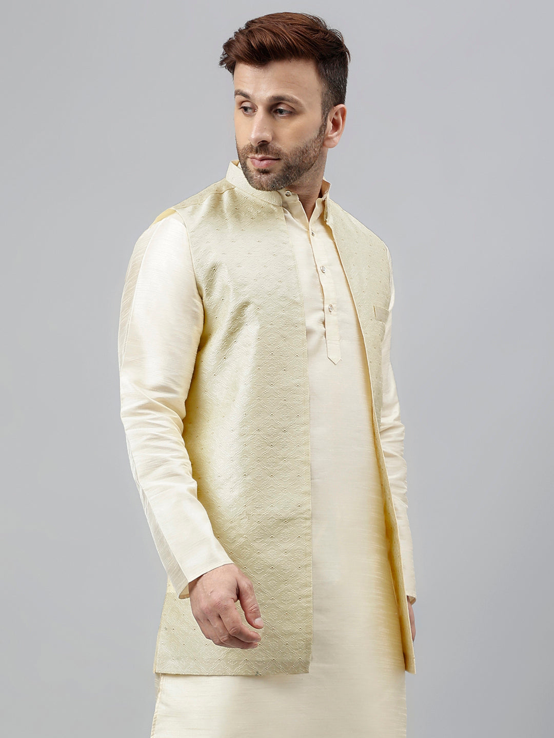 Hangup Men's Partywear Off White Nehru Jacket