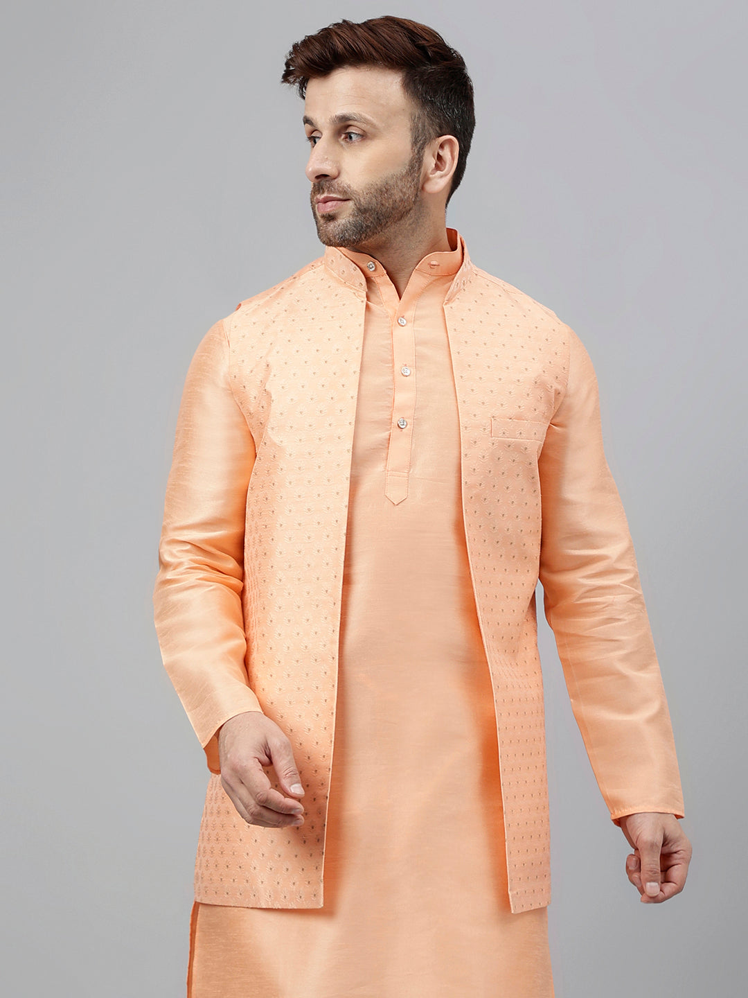 Hangup Men's Partywear LightPeach Nehru Jacket