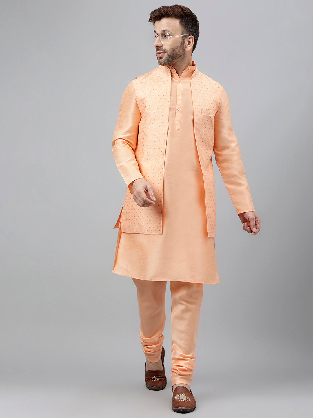Hangup Men's Partywear LightPeach Nehru Jacket