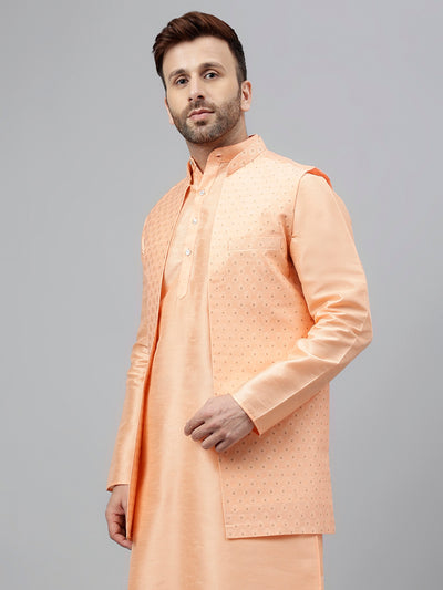 Hangup Men's Partywear LightPeach Nehru Jacket