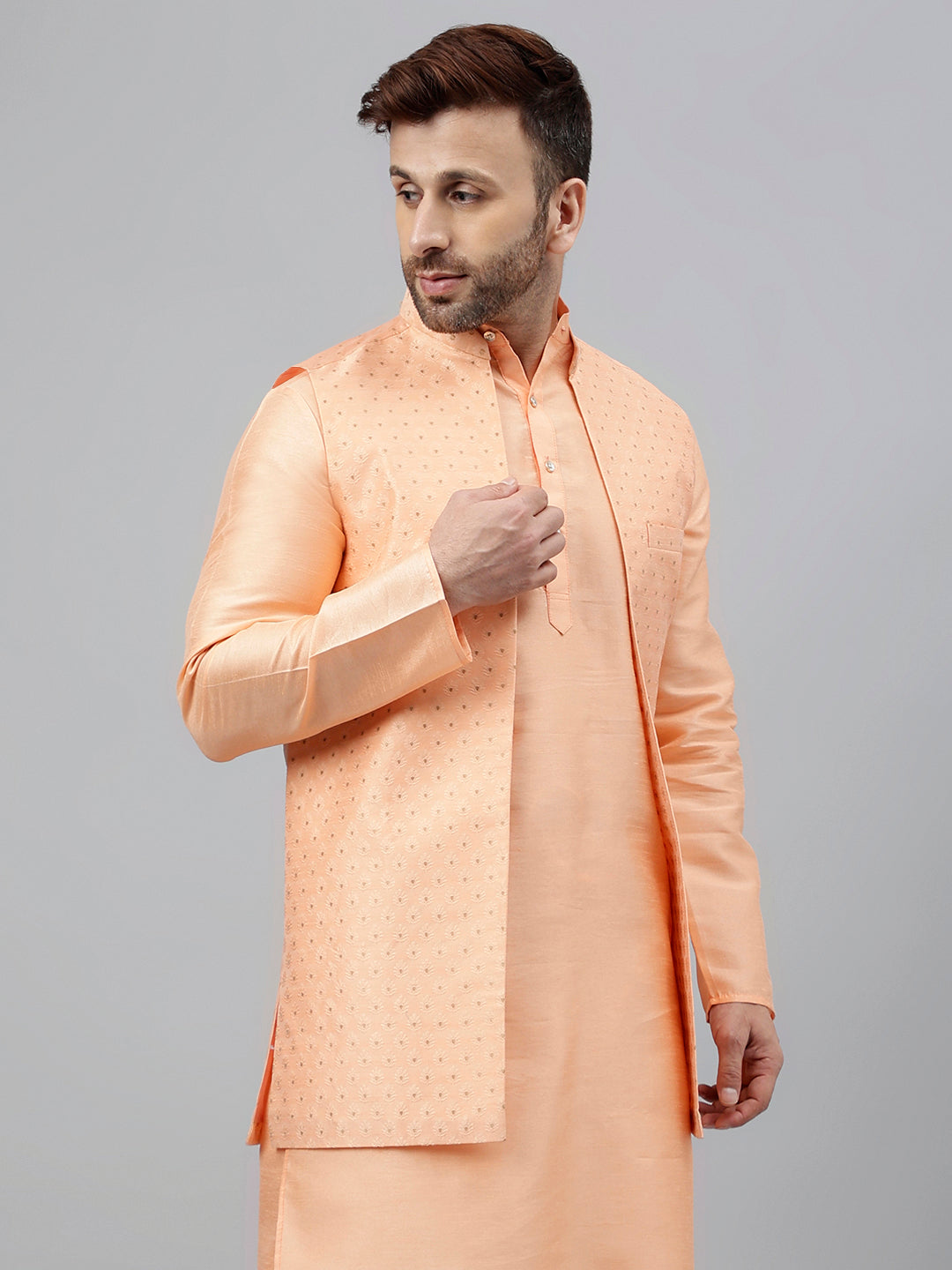 Hangup Men's Partywear LightPeach Nehru Jacket