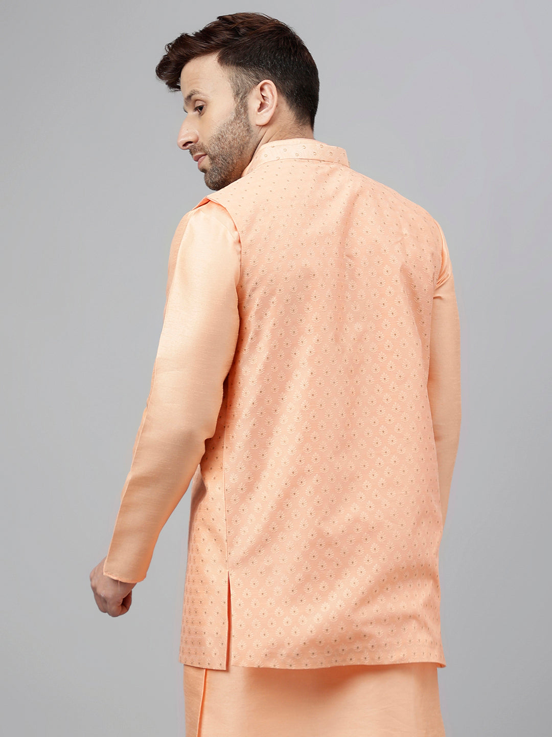 Hangup Men's Partywear LightPeach Nehru Jacket