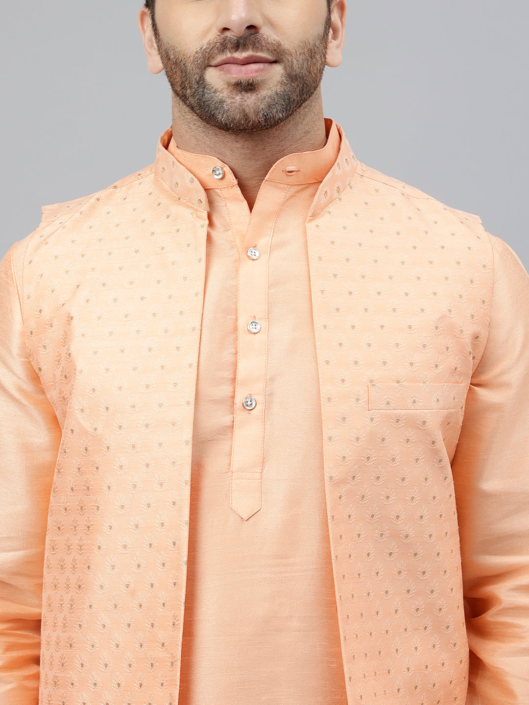 Hangup Men's Partywear LightPeach Nehru Jacket