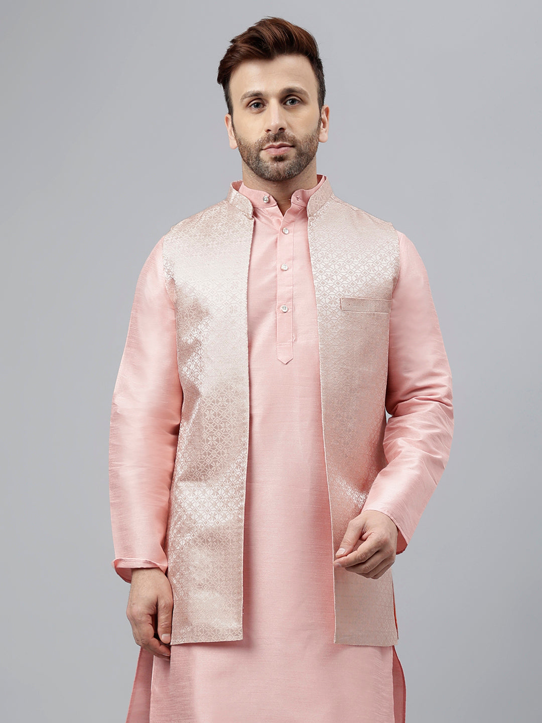 Hangup Men's Partywear Pink Nehru Jacket