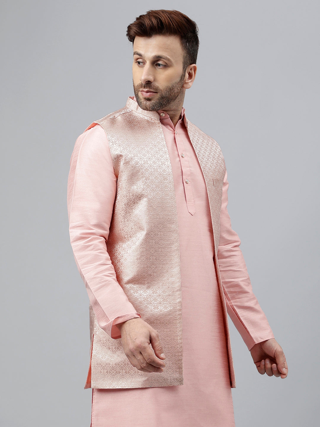 Hangup Men's Partywear Pink Nehru Jacket