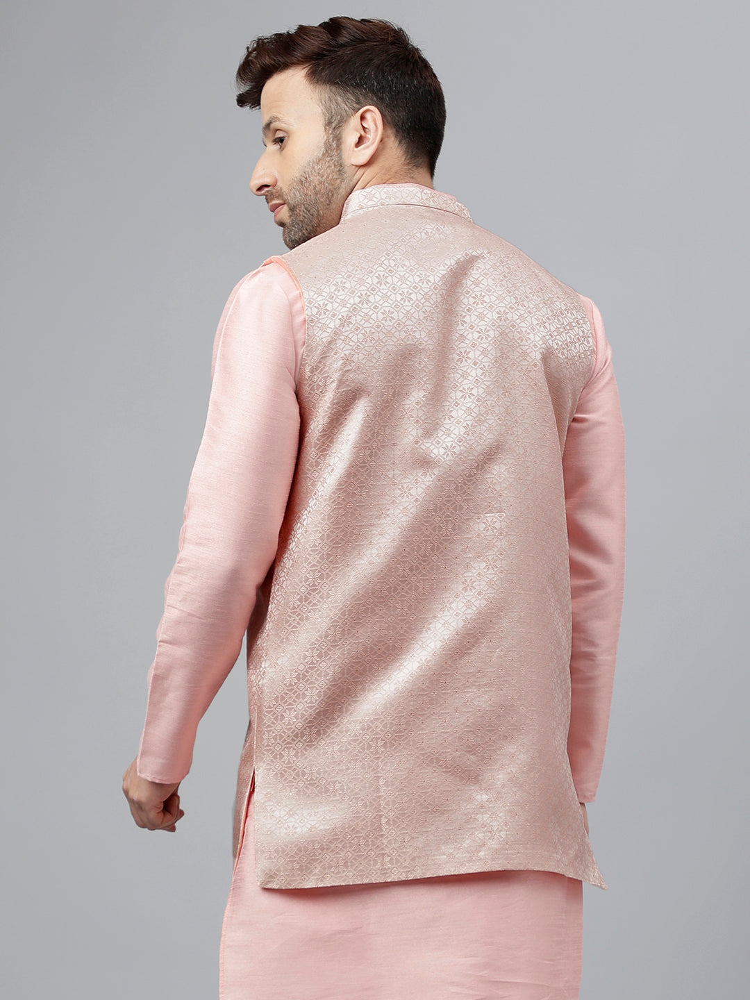 Hangup Men's Partywear Pink Nehru Jacket