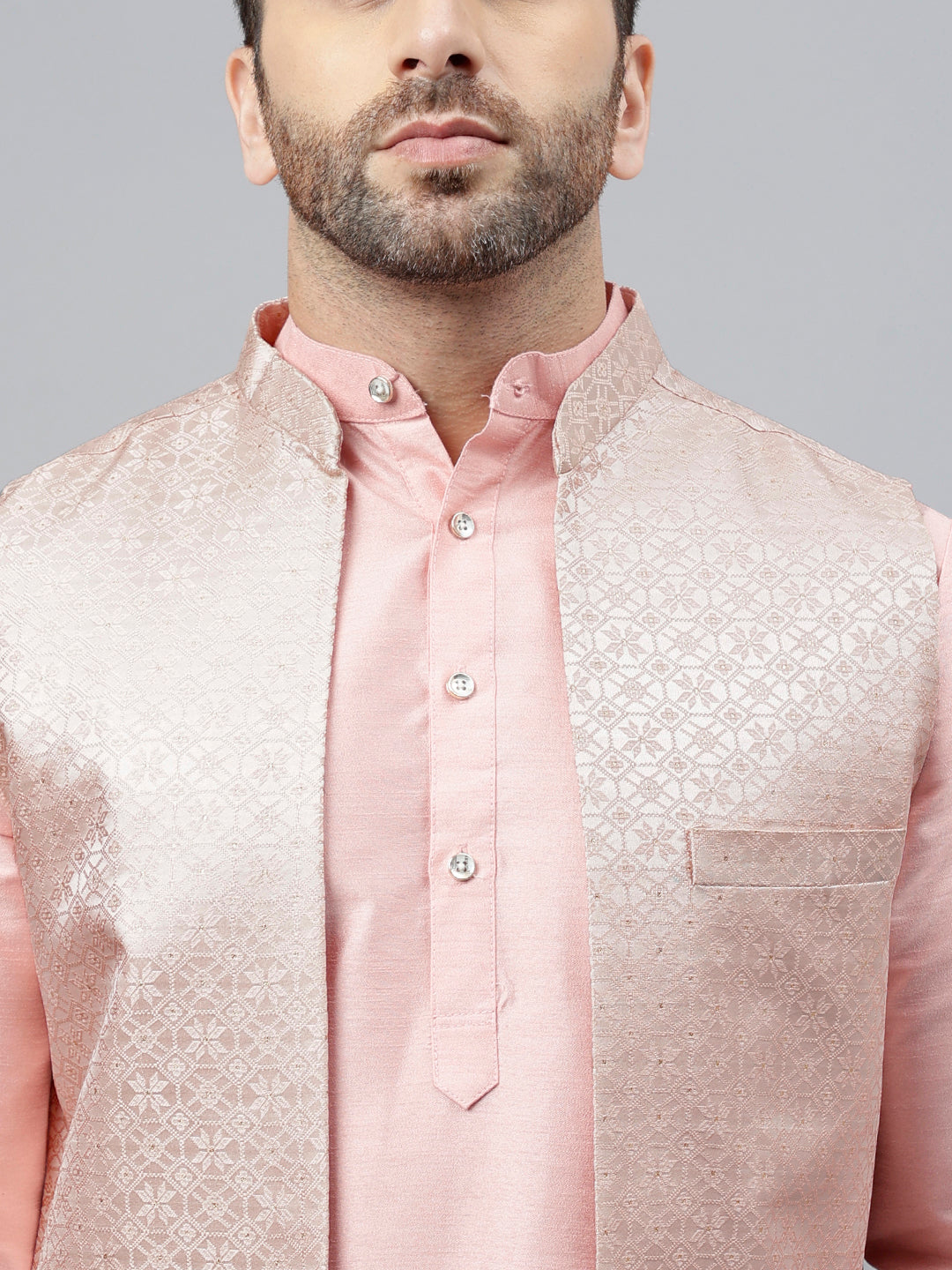 Hangup Men's Partywear Pink Nehru Jacket