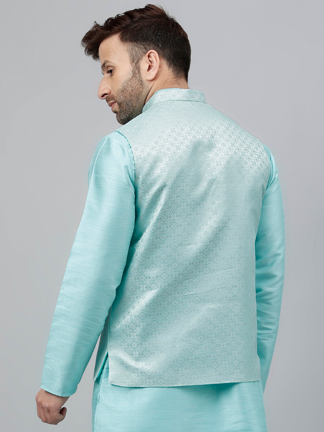 Hangup Men's Partywear Turquoise Nehru Jacket