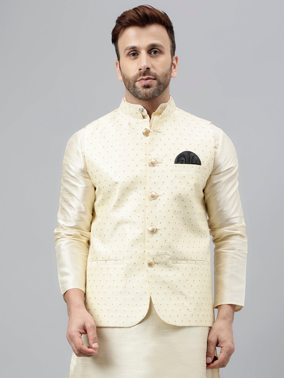 Hangup Men's Partywear Off White Nehru Jacket