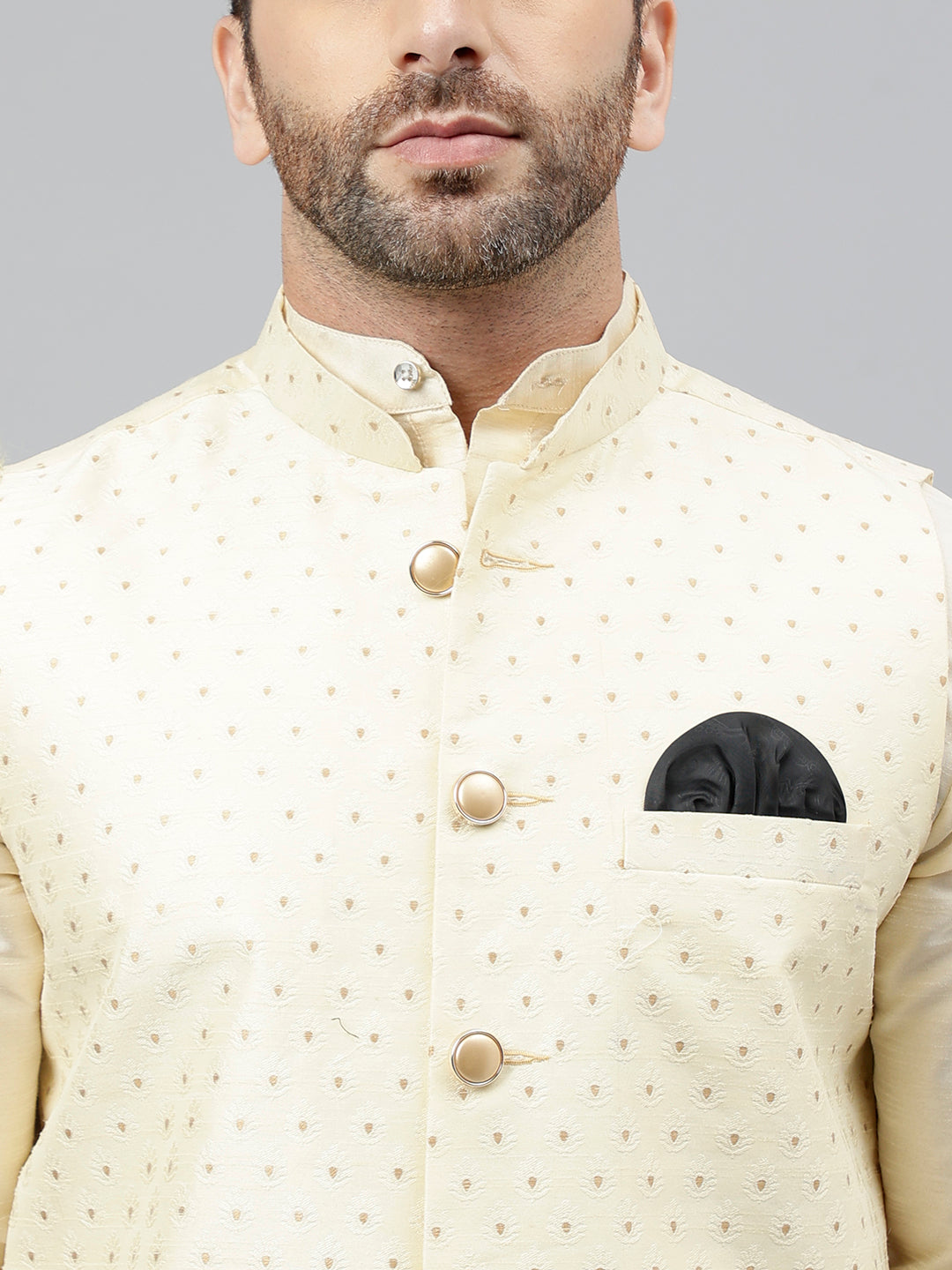 Hangup Men's Partywear Off White Nehru Jacket