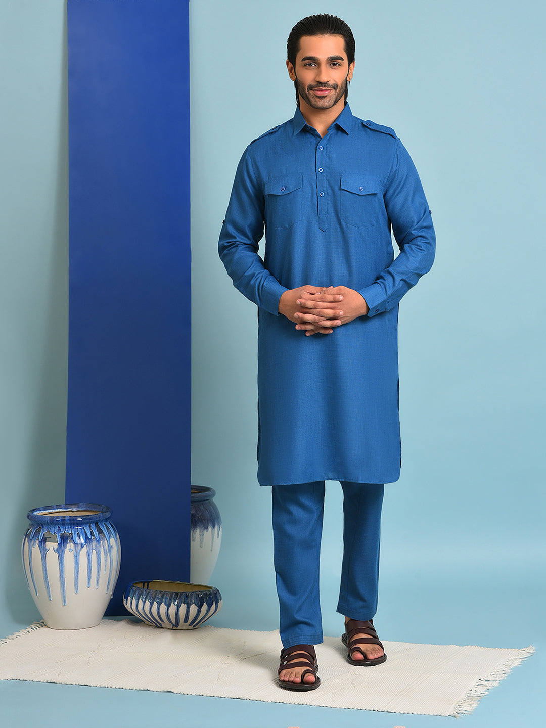 Hangup Men's Ethnic Pathani Kurta Pyjama Set