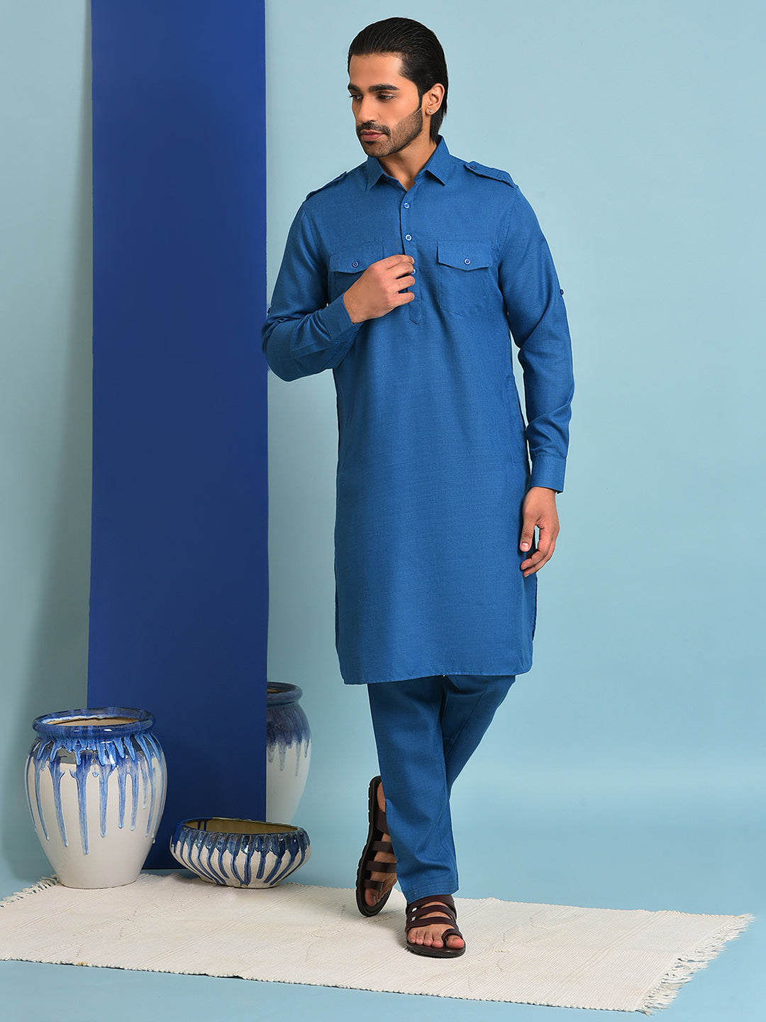 Hangup Men's Ethnic Pathani Kurta Pyjama Set