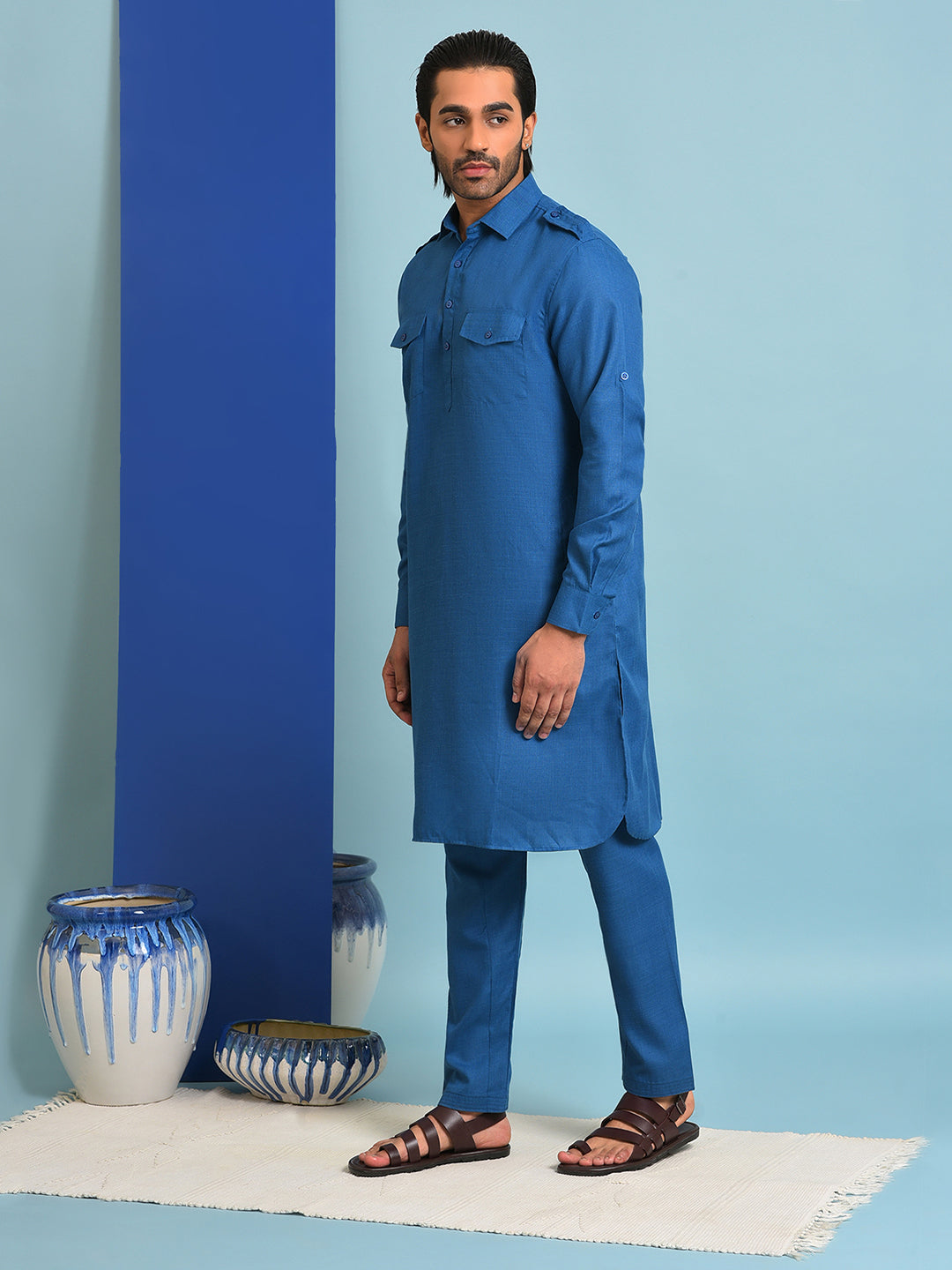 Hangup Men's Ethnic Pathani Kurta Pyjama Set