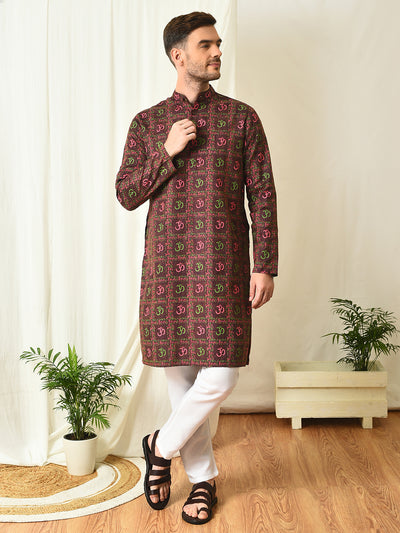 Hangup Mens Ethnic wear Printed Cotton Kurta Pyjama Set