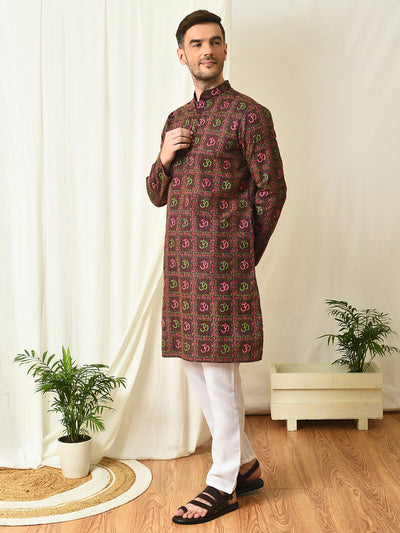 Hangup Mens Ethnic wear Printed Cotton Kurta Pyjama Set