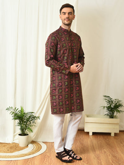 Hangup Mens Ethnic wear Printed Cotton Kurta Pyjama Set