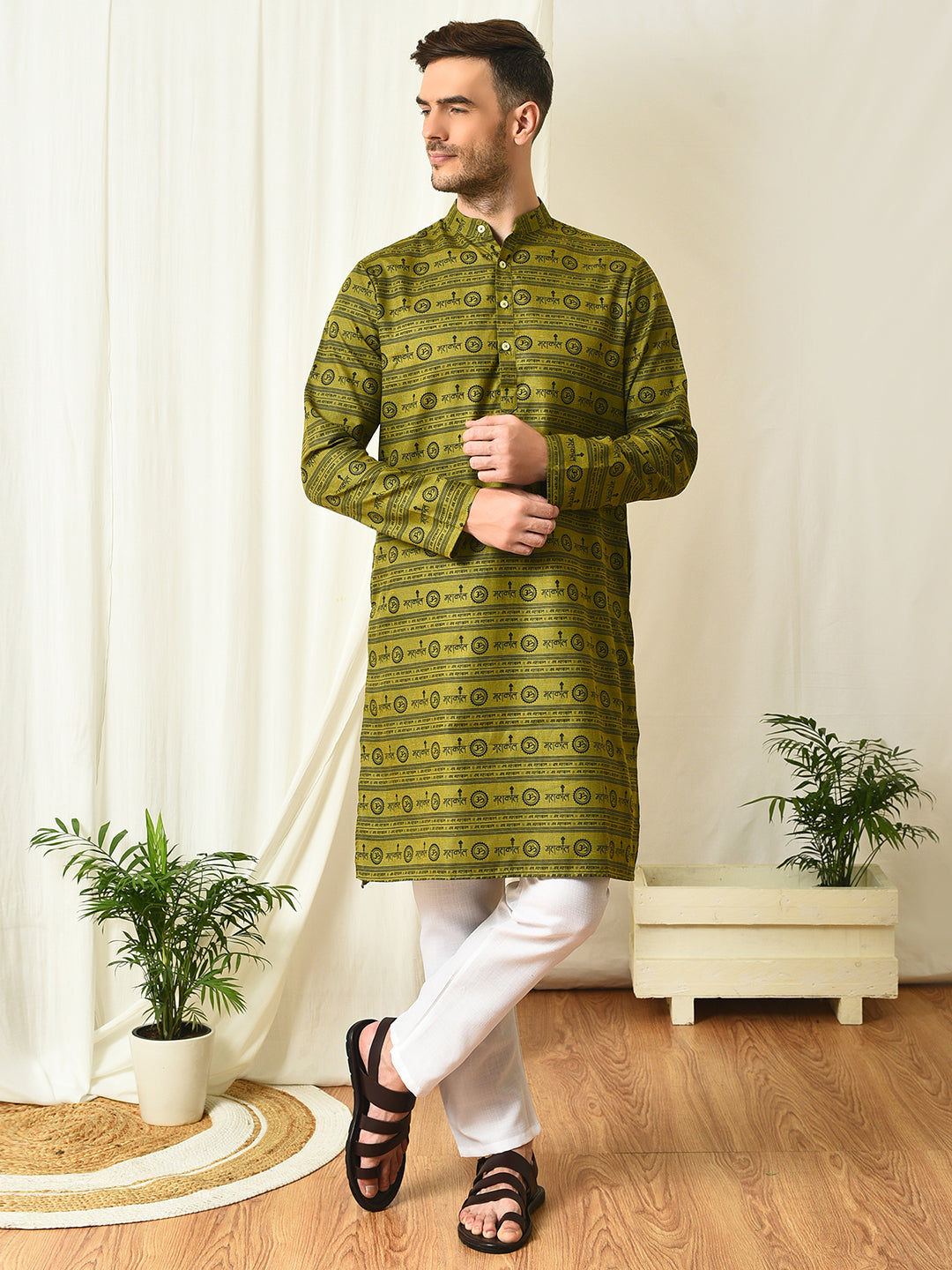 Hangup Mens Ethnic wear Printed Cotton Kurta Pyjama Set