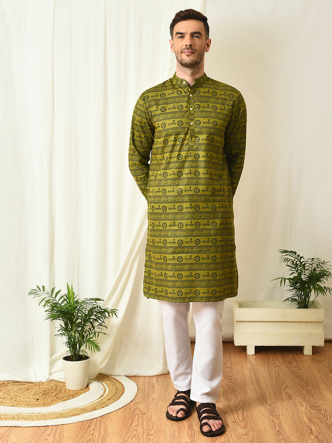 Hangup Mens Ethnic wear Printed Cotton Kurta Pyjama Set