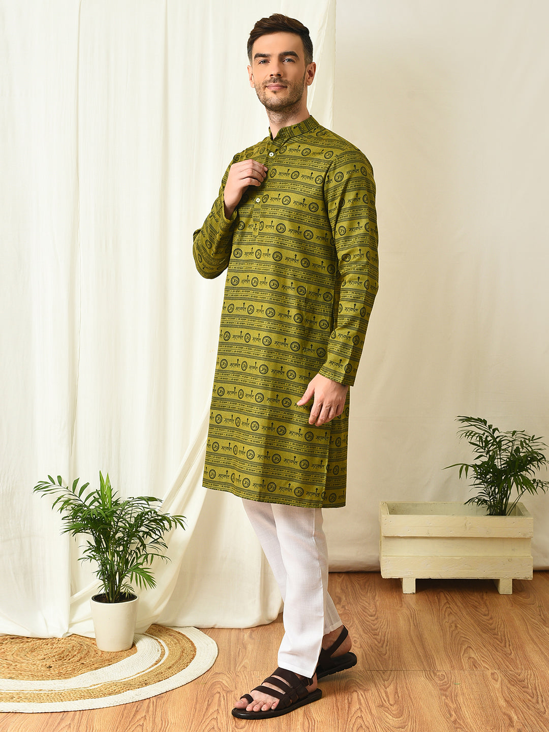 Hangup Mens Ethnic wear Printed Cotton Kurta Pyjama Set