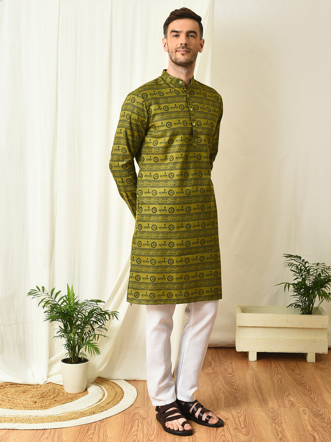 Hangup Mens Ethnic wear Printed Cotton Kurta Pyjama Set