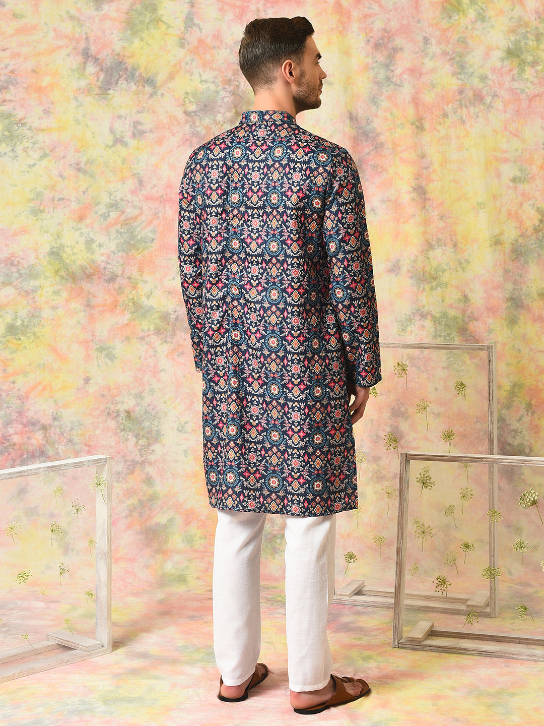 Hangup Mens Ethnic wear Embroidered Printed Cotton Kurta Pyjama Set