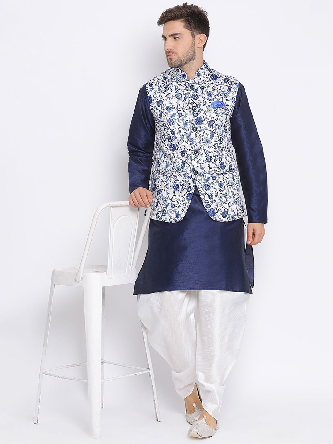 Hangup Men Party Printed 3Pc Kurta Harem and waistcoat