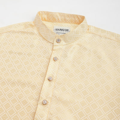 Hangup Men Partywear Jacquard Lemon Kurta Pyjama Set