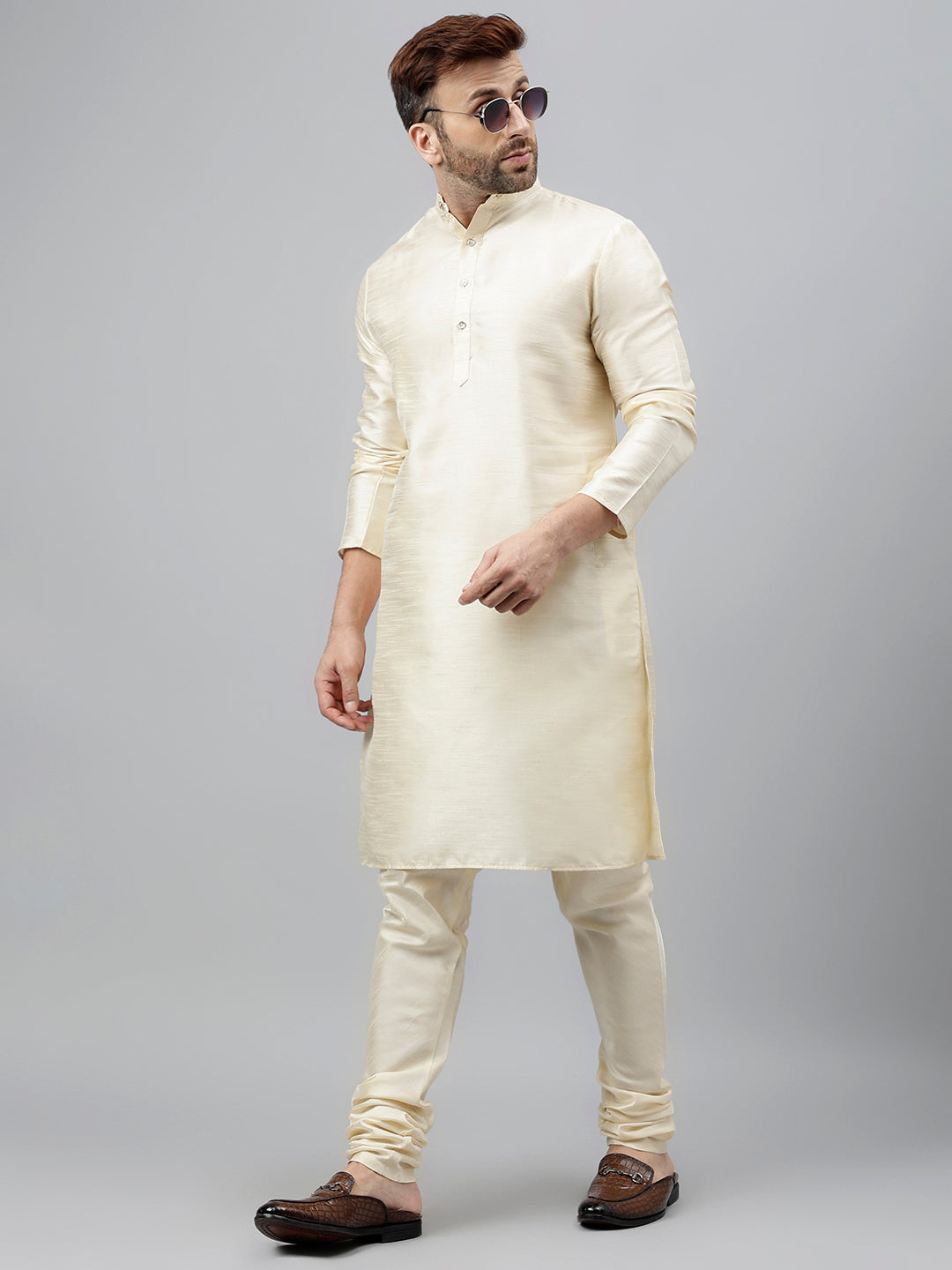 Hangup Men's Partywear Off White KurtaSet