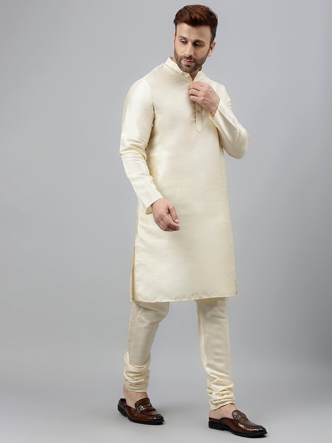 Hangup Men's Partywear Off White KurtaSet