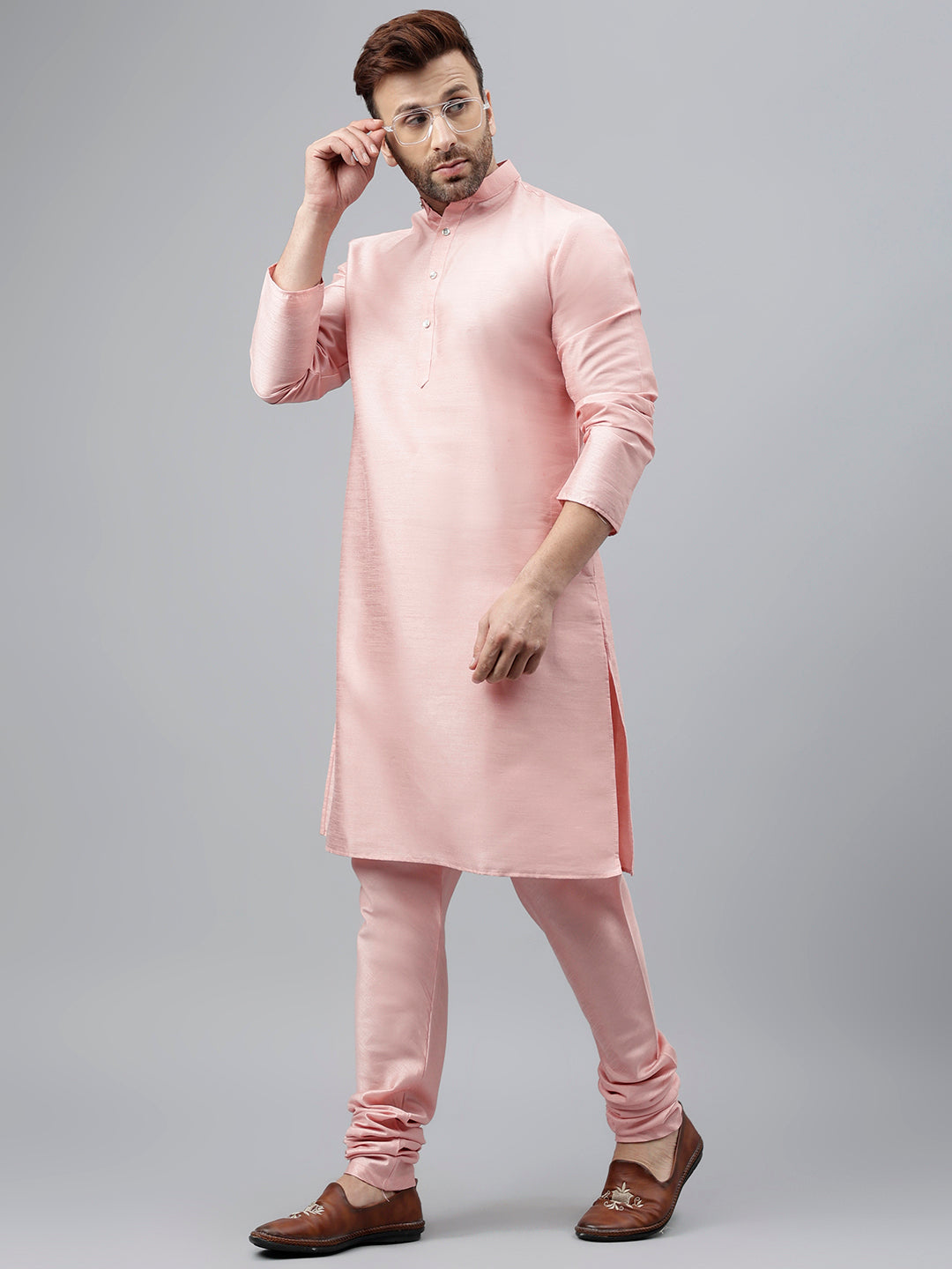 Hangup Men's Partywear Pink KurtaSet