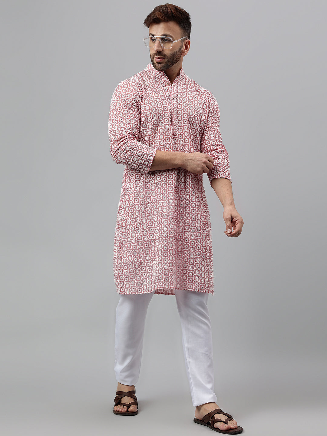 Hangup Men's Partywear Pink KurtaSet